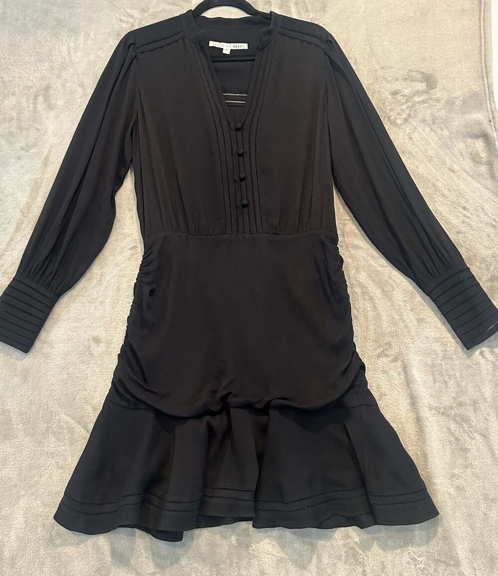 Veronica Beard Jasper Mini Dress Size 6 Black Long Sleeve Ruched